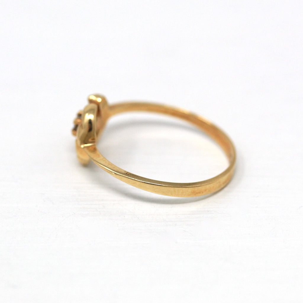 Sale - Genuine Diamond Ring - Retro 14k Yellow Gold Round Faceted .02 CT Gem - Vintage Circa 1970s Era Size 6 1/4 April Birthstone Jewelry