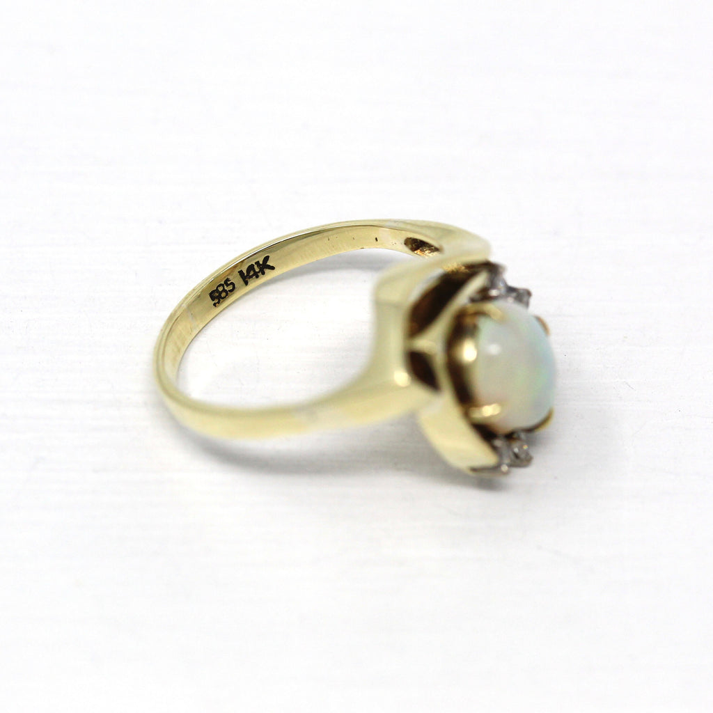 Sale - Opal & Diamond Ring - Retro 14k Yellow Gold Cabochon Cut 2.09 CT Gem - Vintage Circa 1970s Era Size 6 1/4 October Birthstone Jewelry