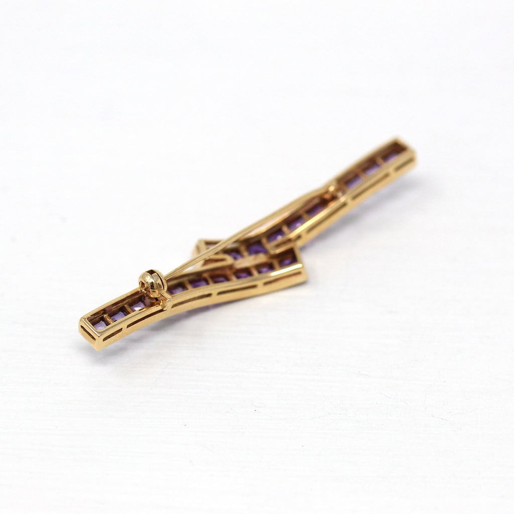 Sale - Genuine Amethyst Brooch - Modern 14k Yellow Gold Purple Gemstones Pin - Estate Circa 2000's Era February Birthstone Accessory Jewelry