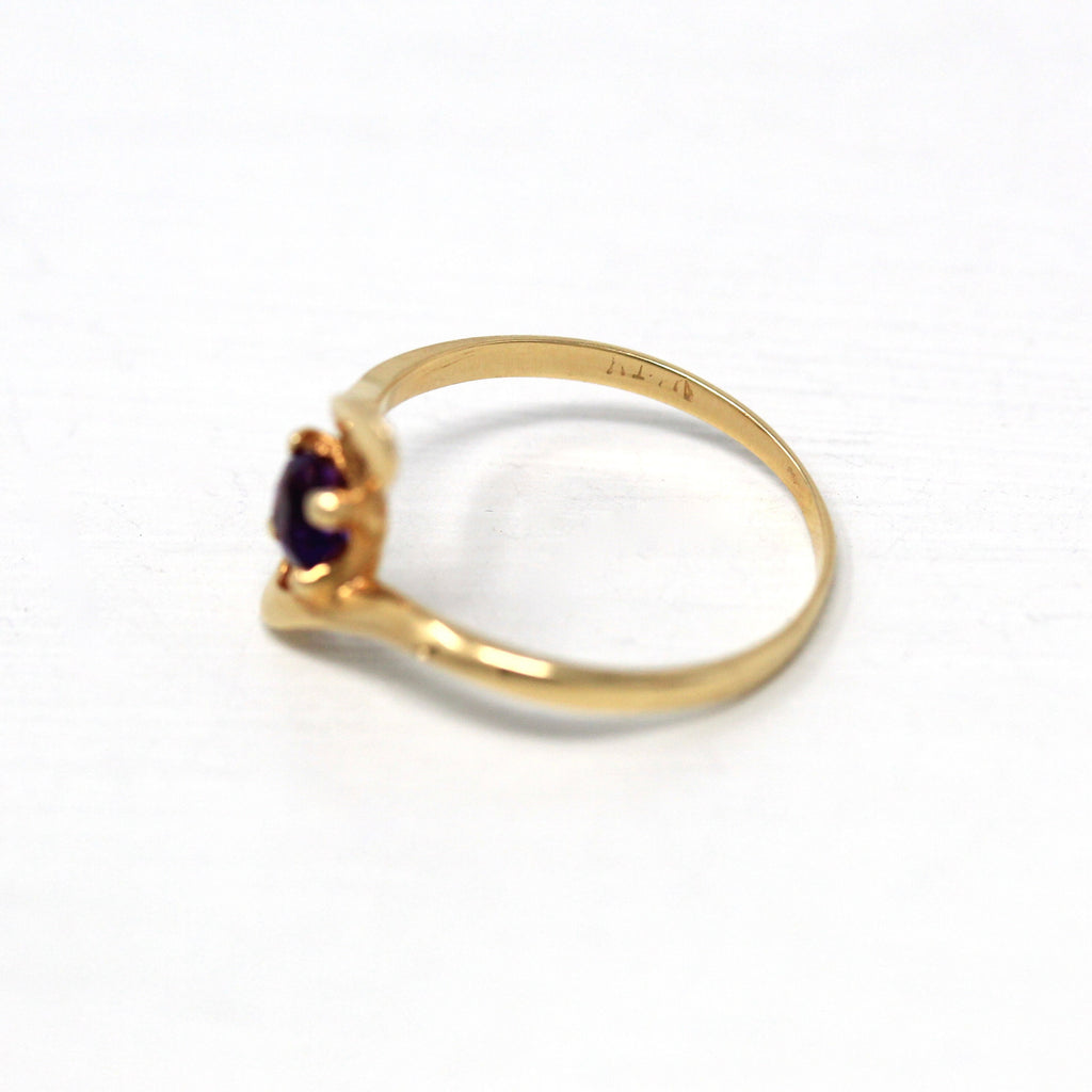 Sale - Vintage Amethyst Ring - 14k Yellow Gold Round Cut .30 CT Genuine Gem Bypass Style - Circa 1970s Size 5.25 February Fine 70s Jewelry