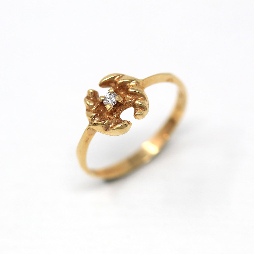 Sale - Genuine Diamond Ring - Retro 14k Yellow Gold Round Faceted .02 CT Gem - Vintage Circa 1970s Era Size 6 1/4 April Birthstone Jewelry