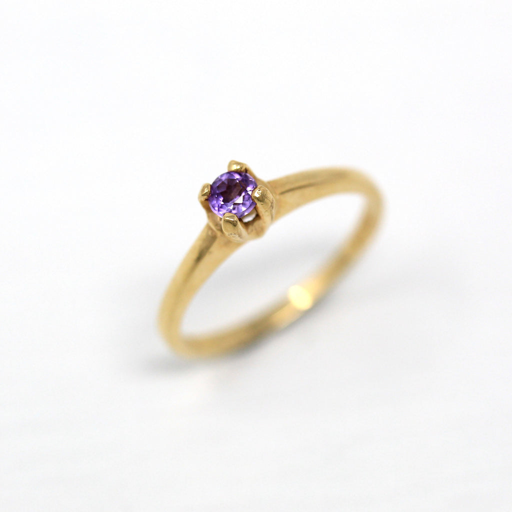 Sale - Genuine Amethyst Ring - Retro 14k Yellow Gold Round Faceted .12 CT Gem - Vintage 1970s Era Size 5 1/2 February Birthstone 70s Jewelry