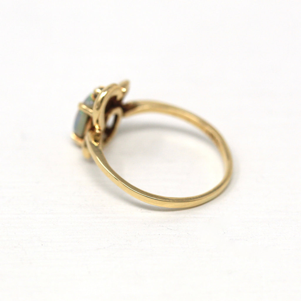Sale - Opal & Diamond Ring - Retro 10k Yellow Gold Oval Cabochon Cut .52 CT Gem - Vintage Circa 1970s Size 4 1/2 October Birthstone Jewelry
