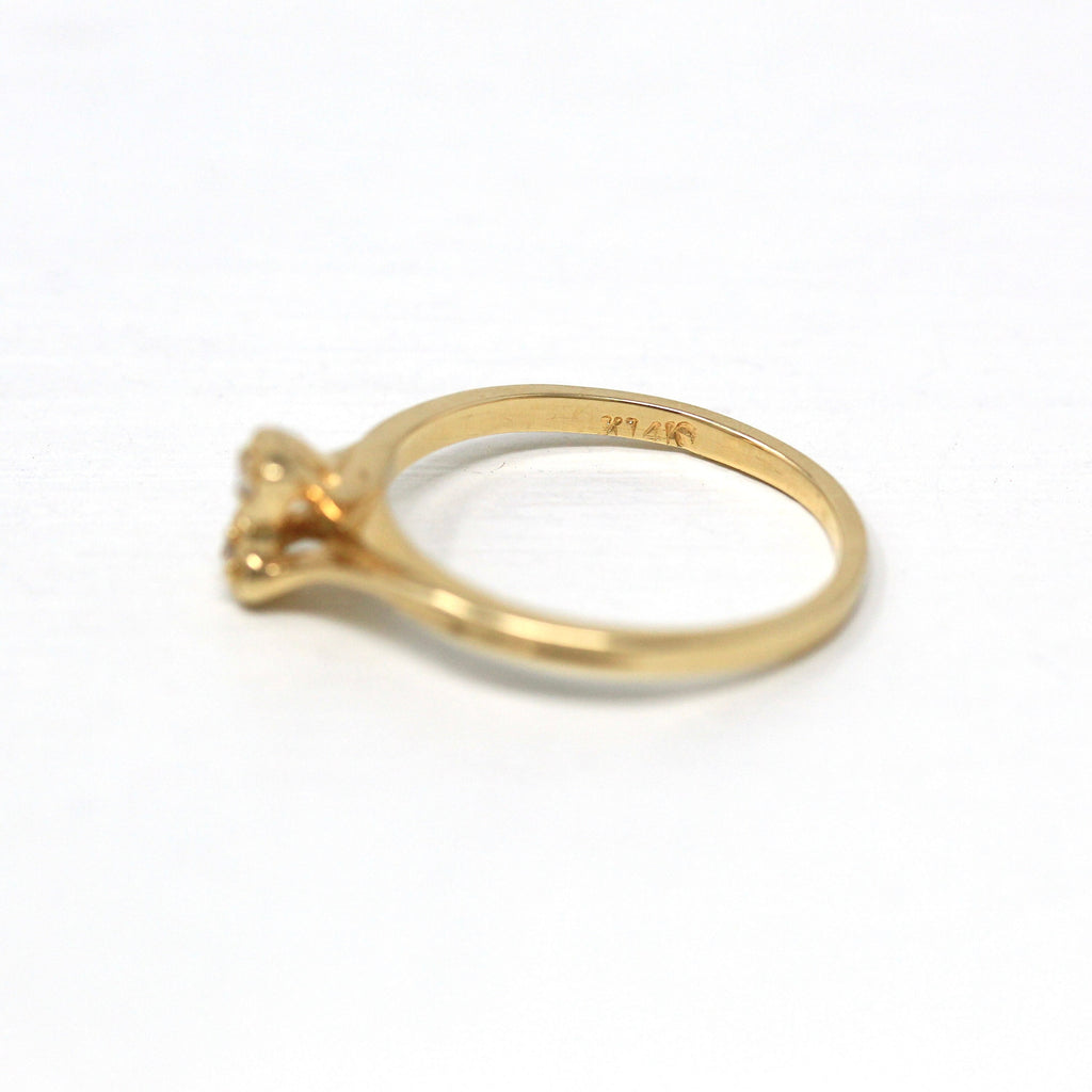 Sale - Diamond Heart Ring - Retro 14k Yellow Gold Bypass Style .02 CTW Gems - Vintage Circa 1970s Size 6 1/4 April Birthstone Fine Jewelry