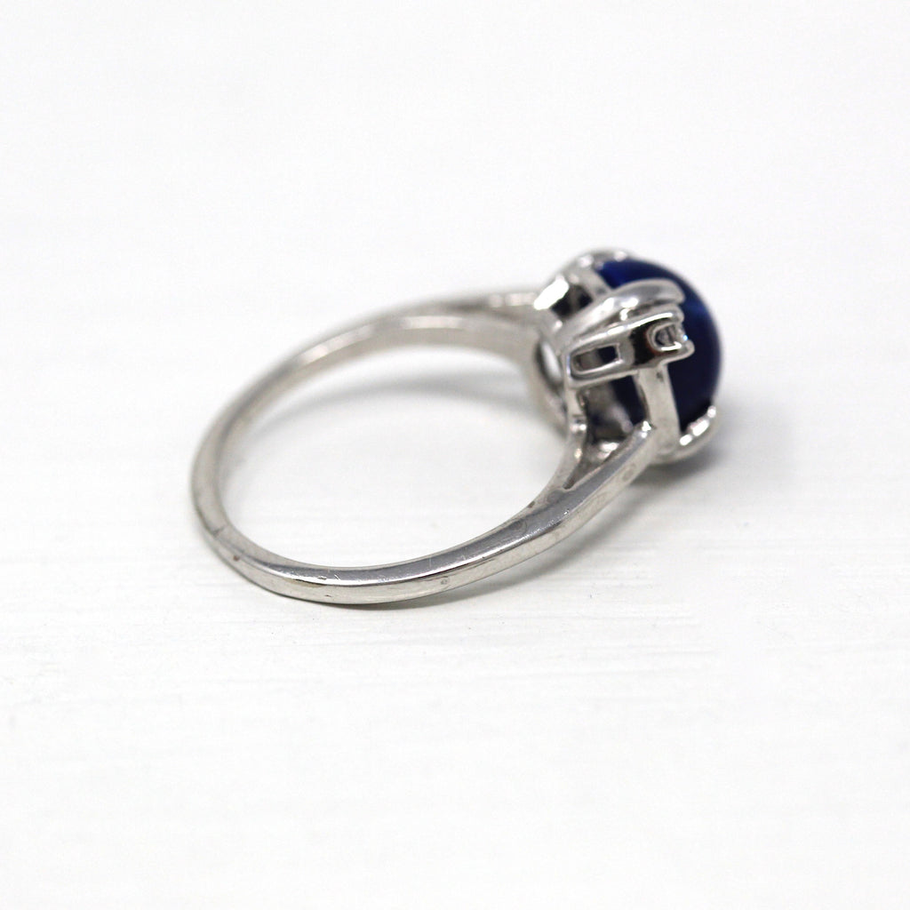 Sale - Created Star Sapphire Ring - Retro 14k White Gold Blue 2.06 CT Stone - Vintage Circa 1960s Size 5 1/4 September Birthstone Jewelry