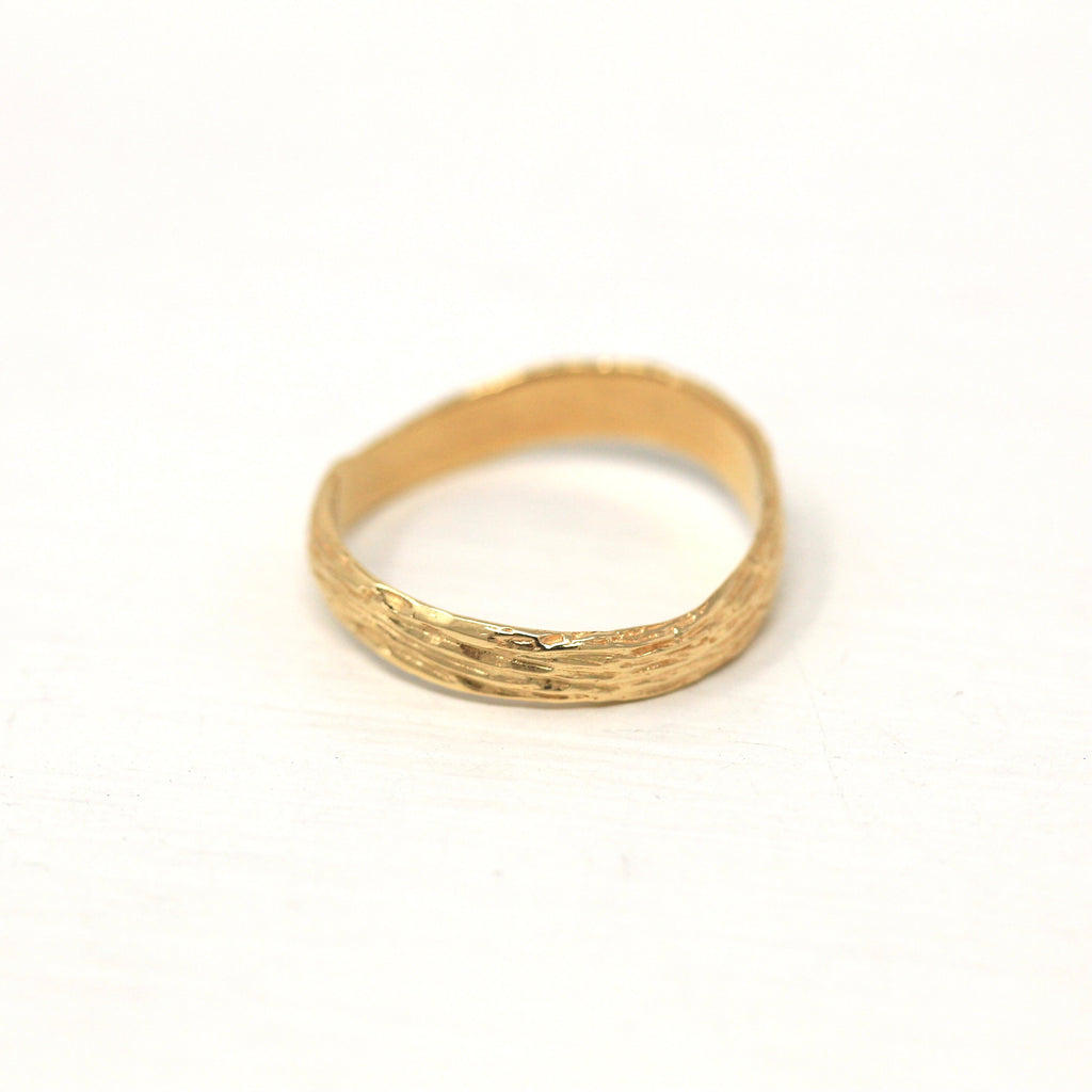 Sale - Retro Wedding Band - Vintage 14k Yellow Gold Textured Curved Brutalist Style Ring - Circa 1970s Era Size 6 1/2 Branch Natural Jewelry