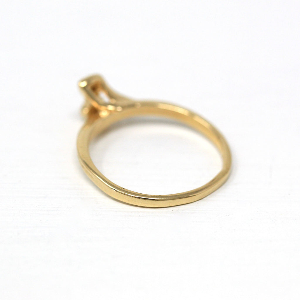Diamond Heart Ring - Retro 14k Yellow Gold Bypass Style .02 CTW Gem - Vintage Circa 1970s Era Size 6 1/2 April Birthstone Fine 70s Jewelry