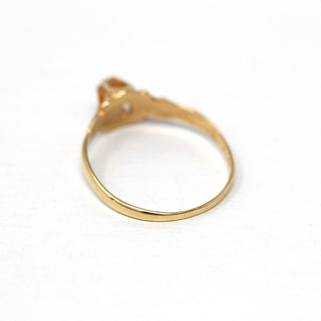 Sale - Genuine Diamond Ring - Retro 14k Yellow Gold Round Faceted .03 CT Gem - Vintage Circa 1970s Era Size 5 1/4 April Birthstone Jewelry