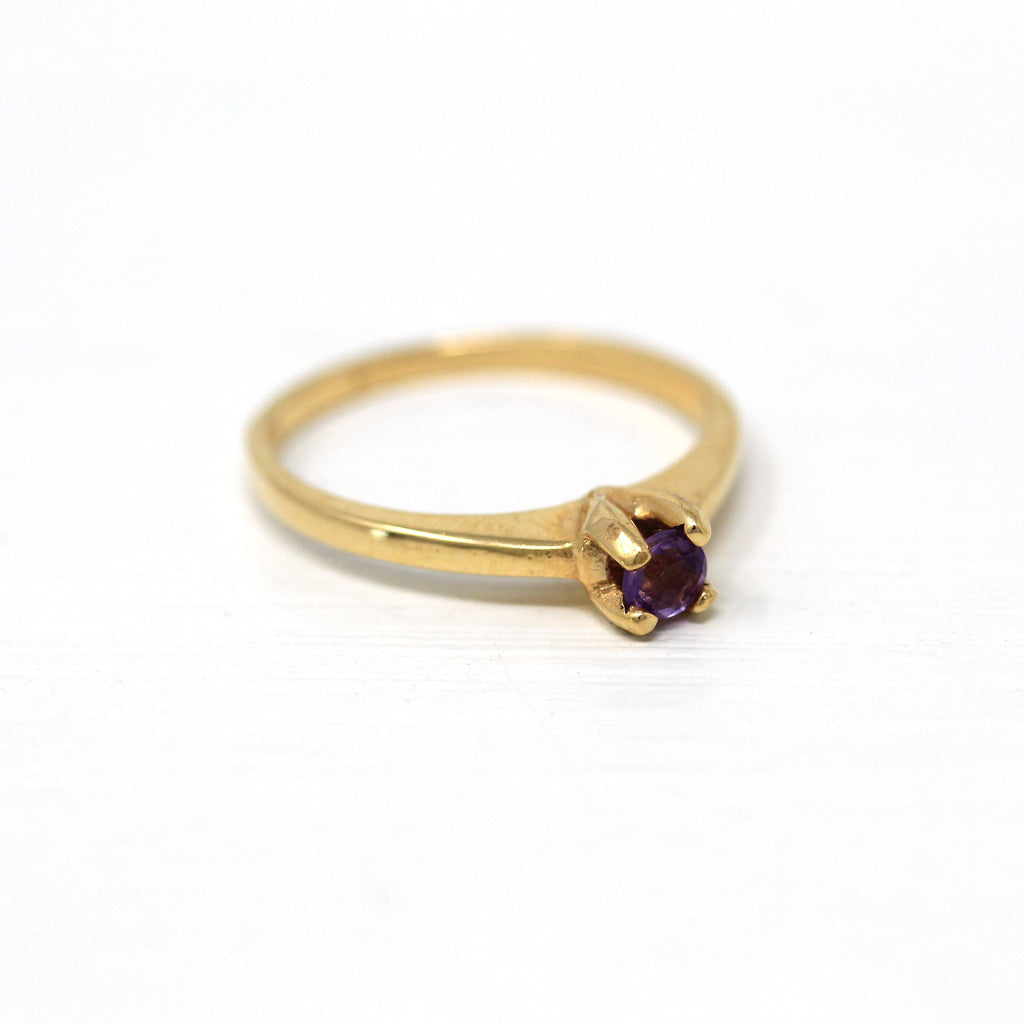 Sale - Genuine Amethyst Ring - Retro 14k Yellow Gold Round Faceted .12 CT Gem - Vintage 1970s Era Size 5 1/2 February Birthstone 70s Jewelry