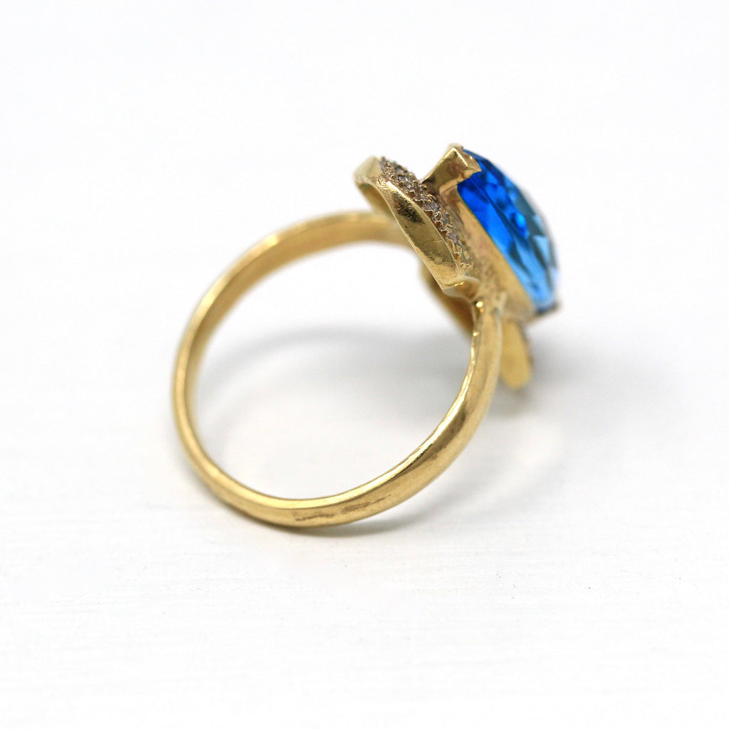 Sale - Swiss Blue Topaz Ring - Estate 14k Yellow Gold 3.97 CT Gemstone - Modern Circa 2000s Size 5 December Birthstone Diamond Fine Jewelry