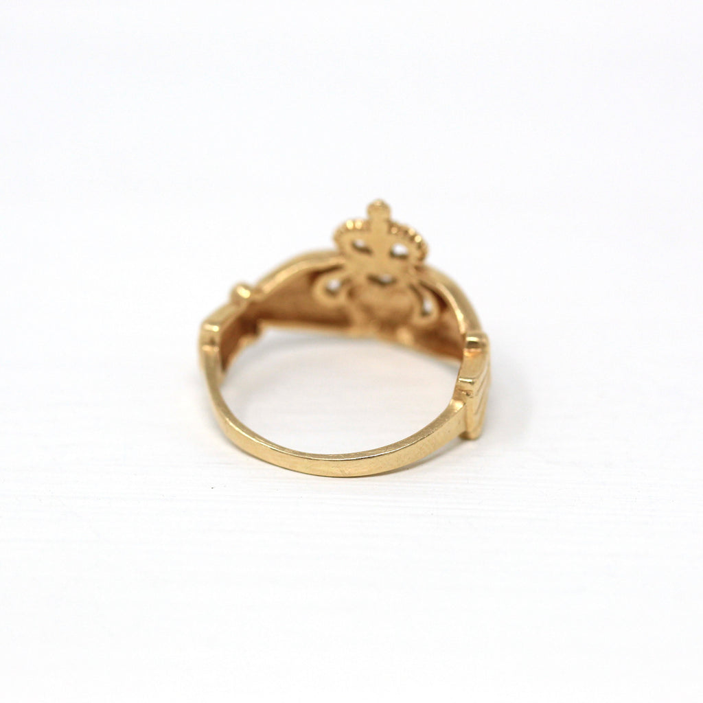 Sale - Estate Claddagh Ring - Modern 14k Yellow Gold Heart Clasped Hand Crown - Circa 1990s Size 4 3/4 Friendship Love Loyalty Irish Jewelry