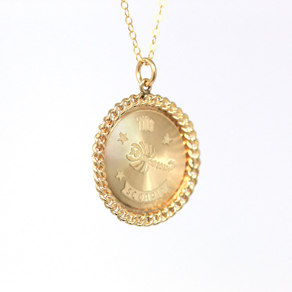 Sale - Vintage Scorpio Pendant - Retro 14k Yellow Gold Scorpion Astrological Sign Charm Necklace - Circa 1970s Zodiac Water Element Jewelry