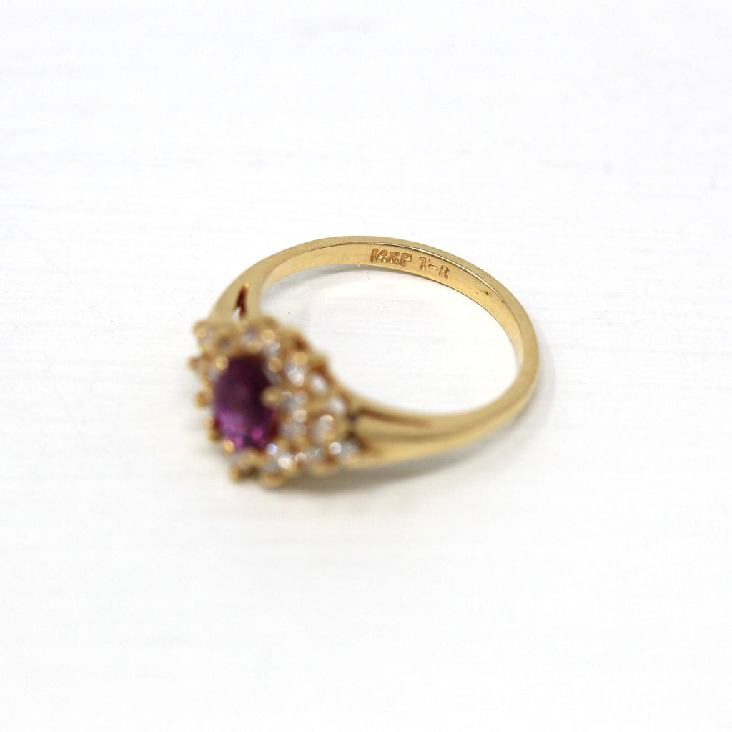 Pink Sapphire & Diamond Ring - Modern Estate 14k Yellow Gold .59 Carat Pink Oval Gem With Halo - Cocktail Engagement Fine Jewelry w/ Report