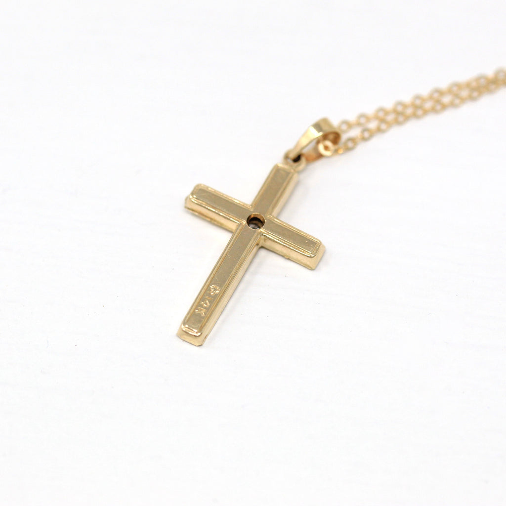 Vintage Cross Necklace - Retro 14k Yellow & White Gold Genuine .02 Diamond Pendant Charm - Circa 1940s Era Religious Faith Fine 40s Jewelry