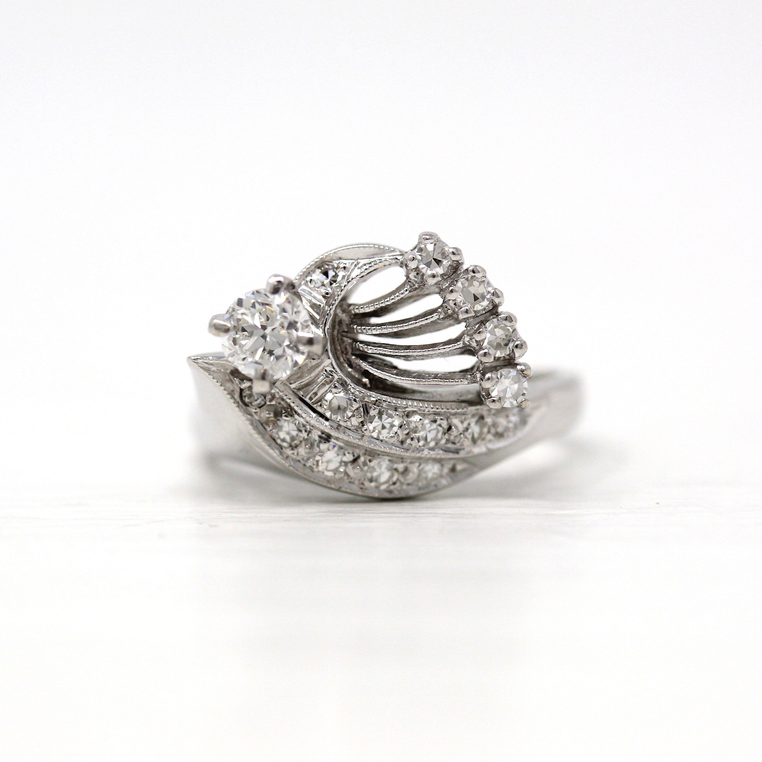 Sale - Mid Century Ring - Vintage 14k White Gold .59 CTW Diamonds Gems – MJV