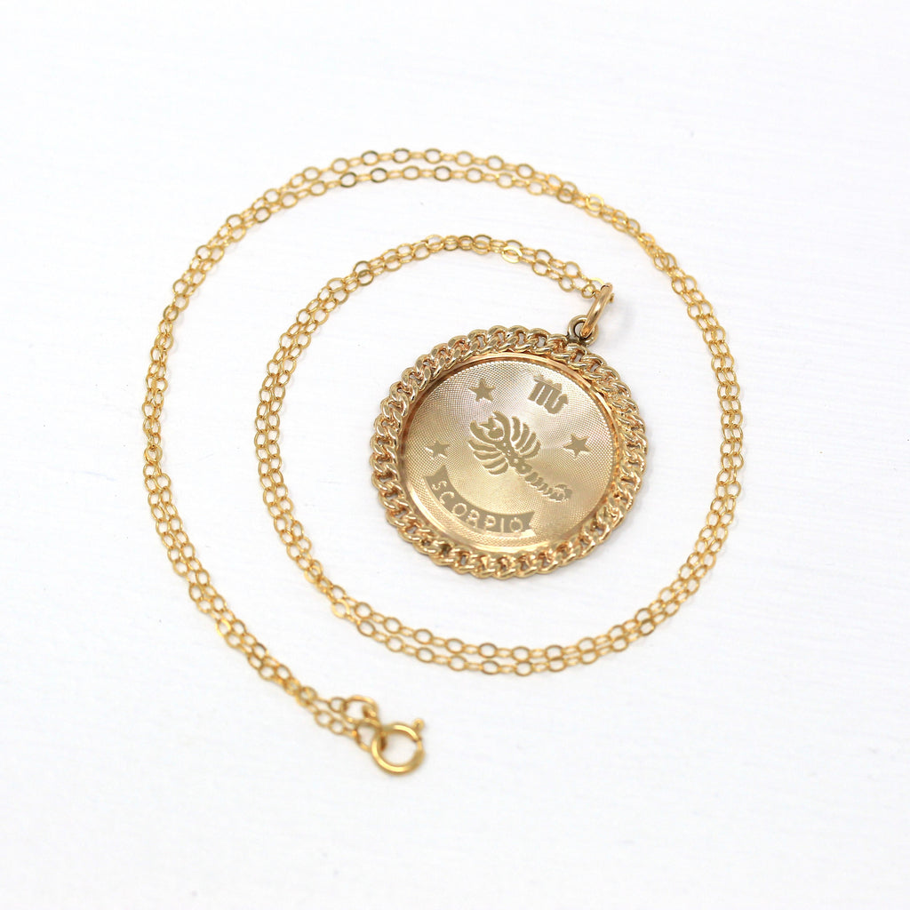Sale - Vintage Scorpio Pendant - Retro 14k Yellow Gold Scorpion Astrological Sign Charm Necklace - Circa 1970s Zodiac Water Element Jewelry