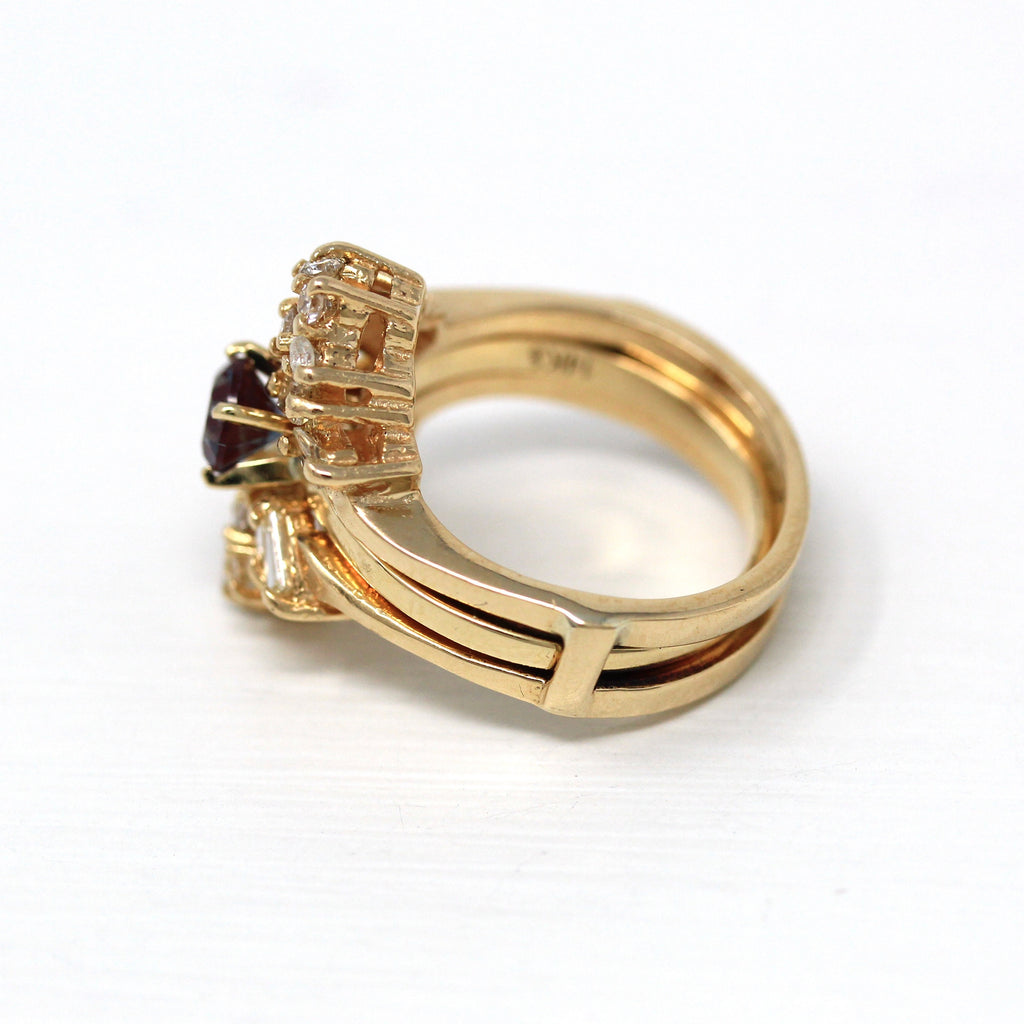Sale - Engagement Ring Set - Modern 14k Yellow Gold .6 CT Created Alexandrite & Diamonds - Estate Size 5.25 Engagement Wedding Fine Jewelry