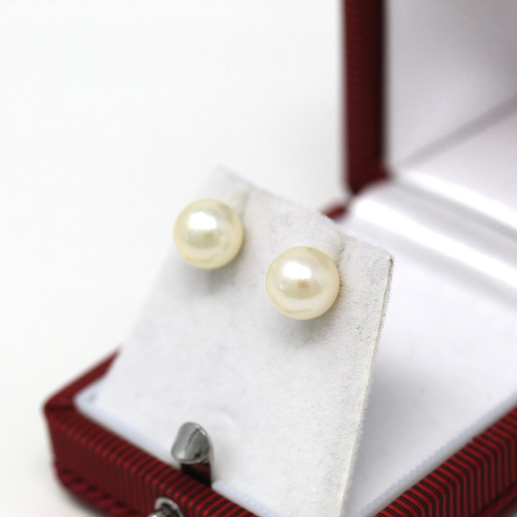 Cultured Pearl Earrings - Modern 18k Yellow Gold Organic Gems Pierced Push Backs Studs - Estate Circa 2000's Era June Birthstone Y2K Jewelry