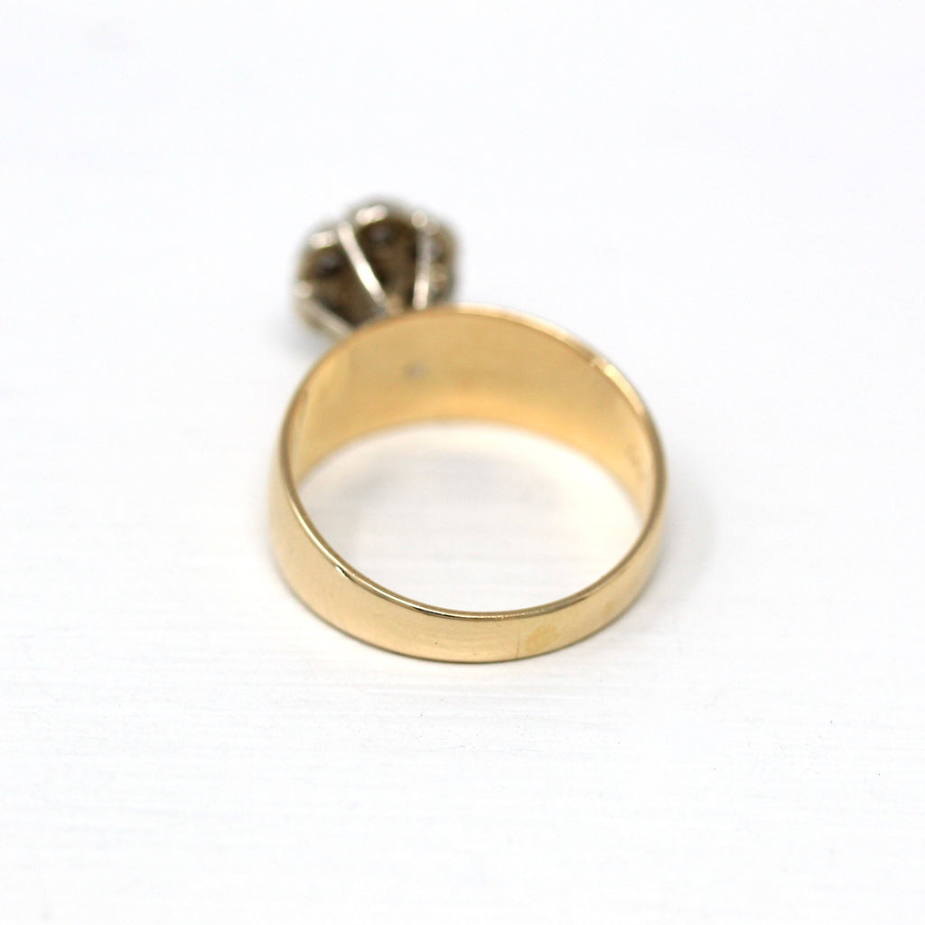 Genuine Diamond Ring - Retro 14k Yellow & White Gold .42 CTW Daisy Flower Gemstones - Vintage Circa 1970s Era Size 6 3/4 Engagement Jewelry