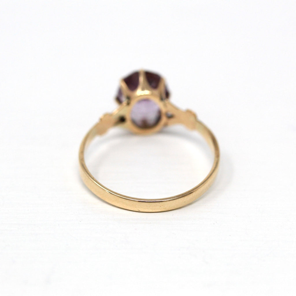 Genuine Amethyst Ring - Victorian 10k Yellow Rose Gold Oval Faceted Purple 1.7 CT Gem - Antique Circa 1890s Size 6 3/4 Fine February Jewelry