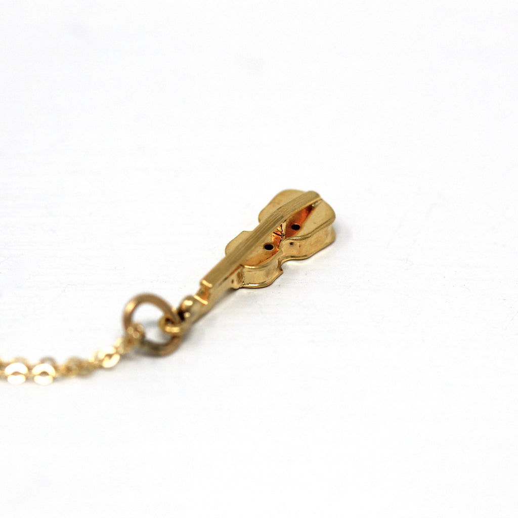 Vintage Violin Charm - Retro 10k Yellow Gold Figural Musical Instrument Necklace Pendant - Circa 1960s Era Music Viola Cello Fine Jewelry