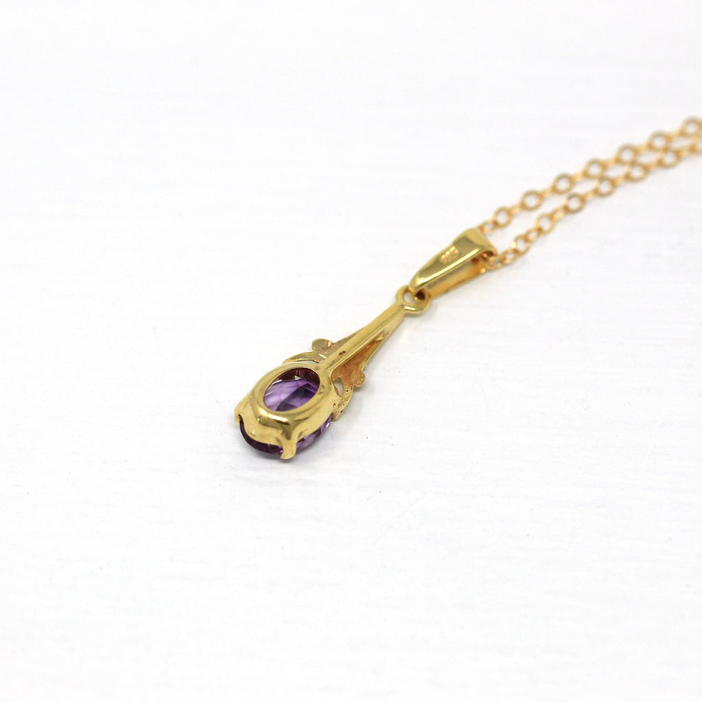 Genuine Amethyst Necklace - Modern 8k Yellow Gold Oval Faceted Purple .93 CT Gemstone - Estate Circa 2000's Pendant Lavalier Fine Jewelry