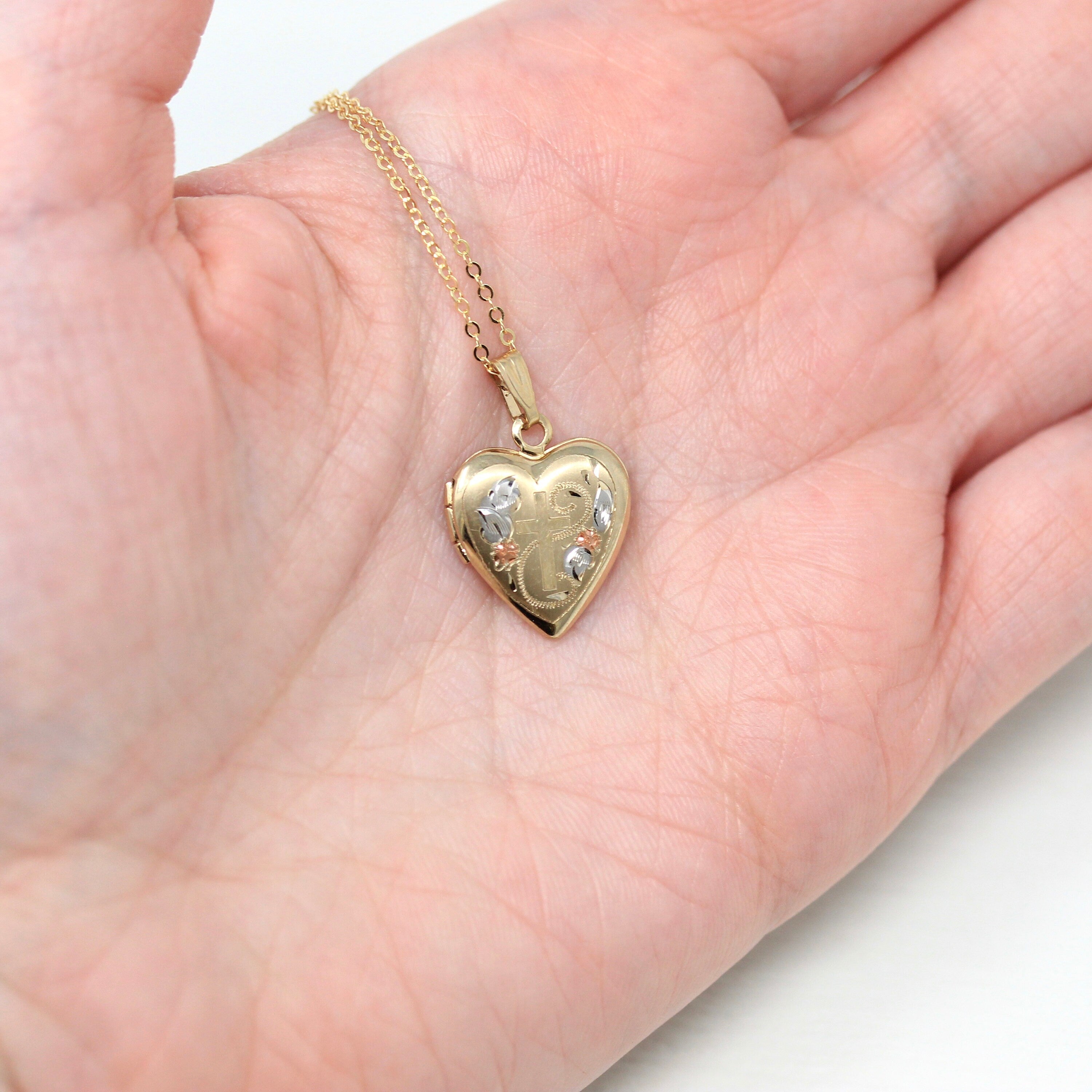 Solid 14K Gold Heart Photo Locket 3-panel by PPC With Engraving & White Gold  Accent Top Comes on 14K Italy 2mm Wide Wheat Chain, 11.3g Total - Etsy