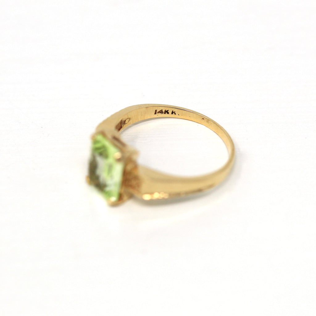 Created Spinel Ring - Retro Era 14k Yellow Gold Faceted 1.57 CT Light Green Stone - Vintage Circa 1940s Era Size 4 Petite Pinky Fine Jewelry