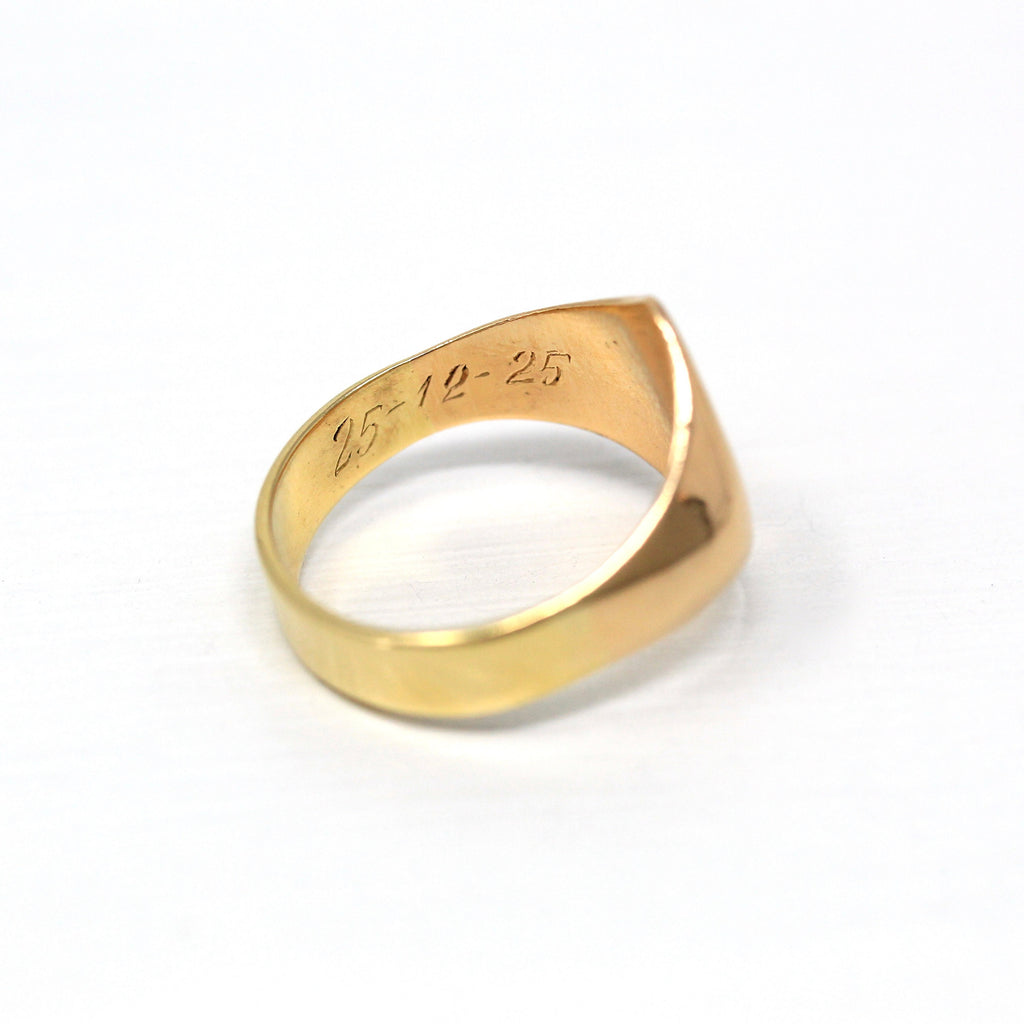 Antique Signet Ring - Edwardian Era 18k Yellow Gold Monogrammed Letters 'MI' - Circa 1910s Size 6.75 Engraved Initials Dated Fine Jewelry