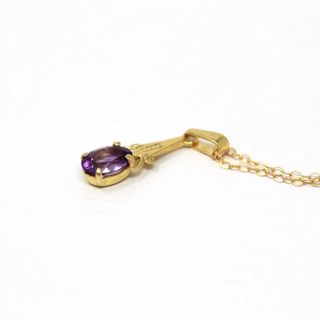 Genuine Amethyst Necklace - Modern 8k Yellow Gold Oval Faceted Purple .93 CT Gemstone - Estate Circa 2000's Pendant Lavalier Fine Jewelry