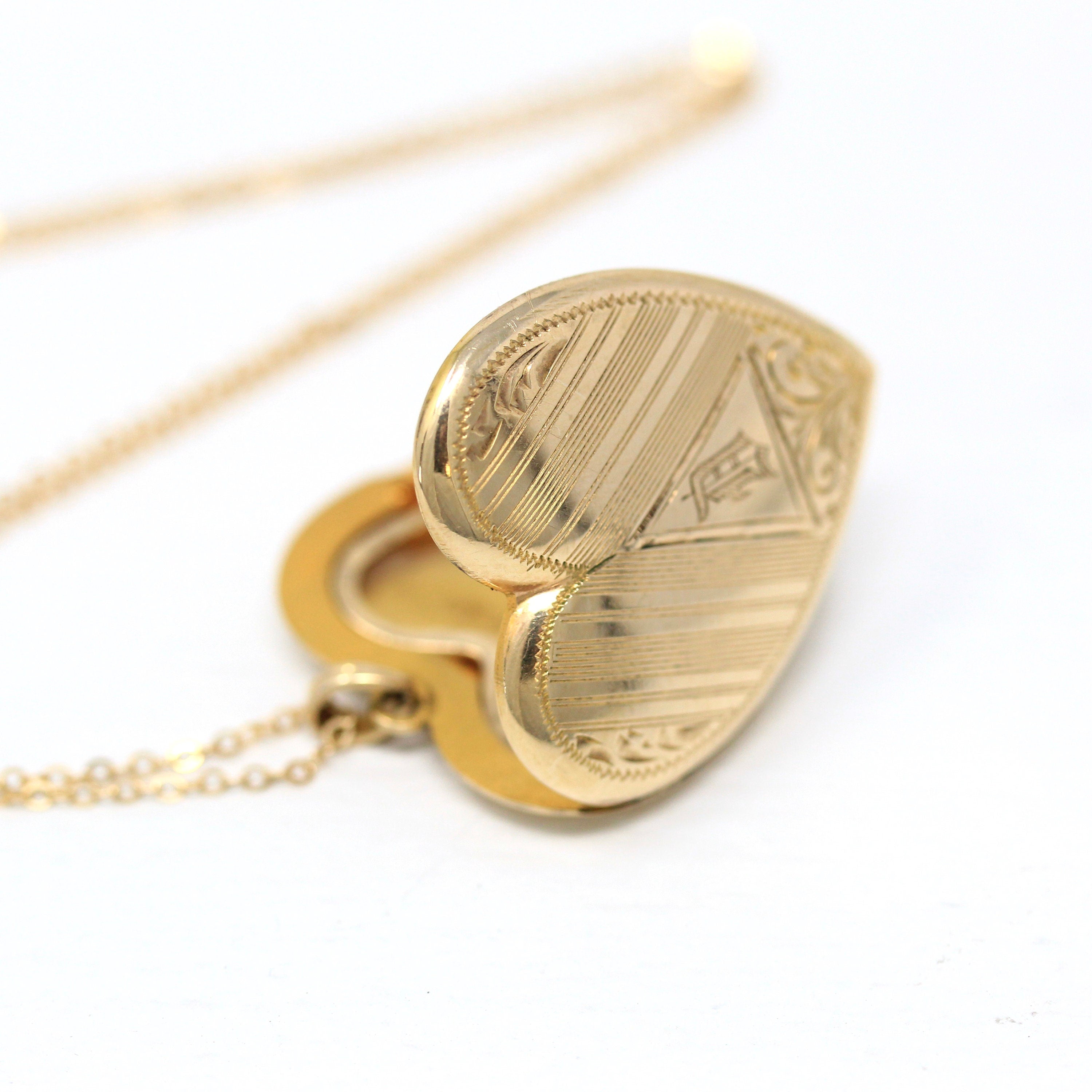 10K Gold Filled Etched Flower Design Heart Locket Pendant With