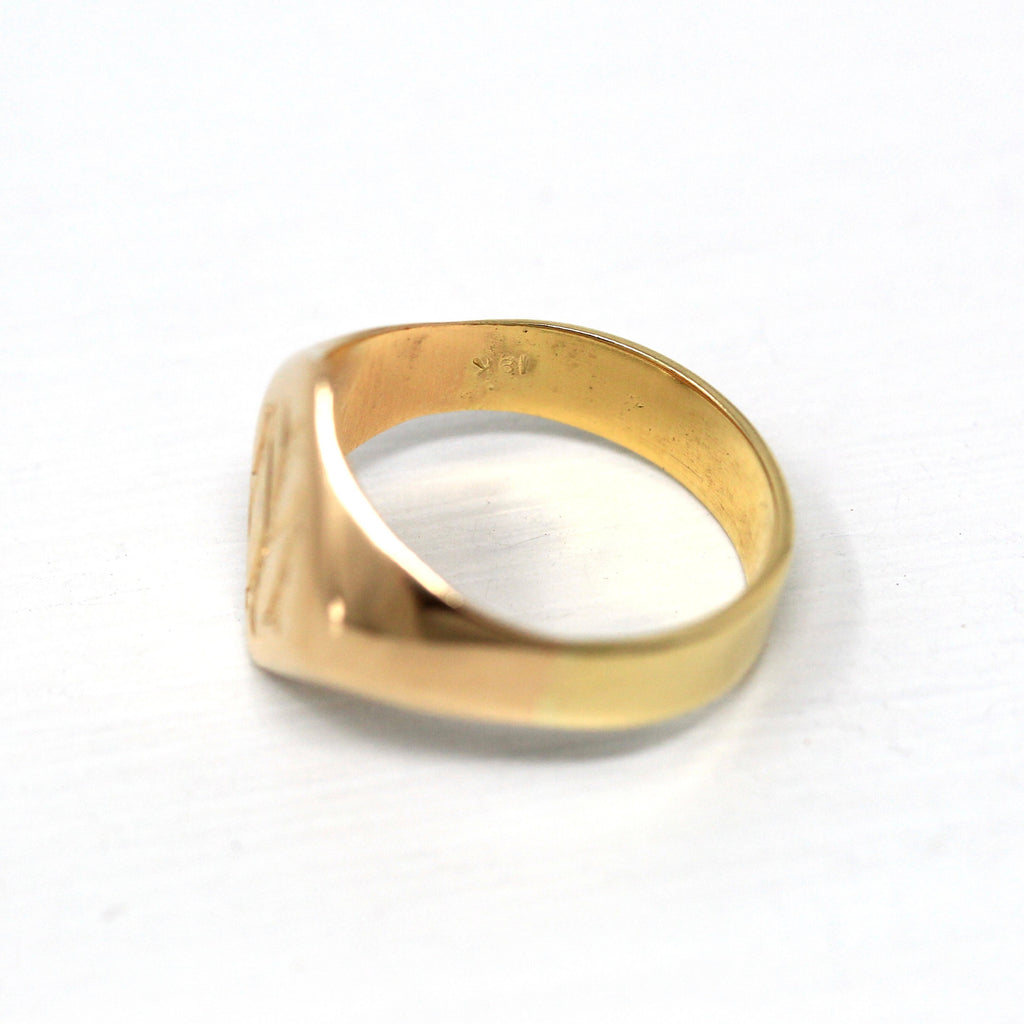 Antique Signet Ring - Edwardian Era 18k Yellow Gold Monogrammed Letters 'MI' - Circa 1910s Size 6.75 Engraved Initials Dated Fine Jewelry