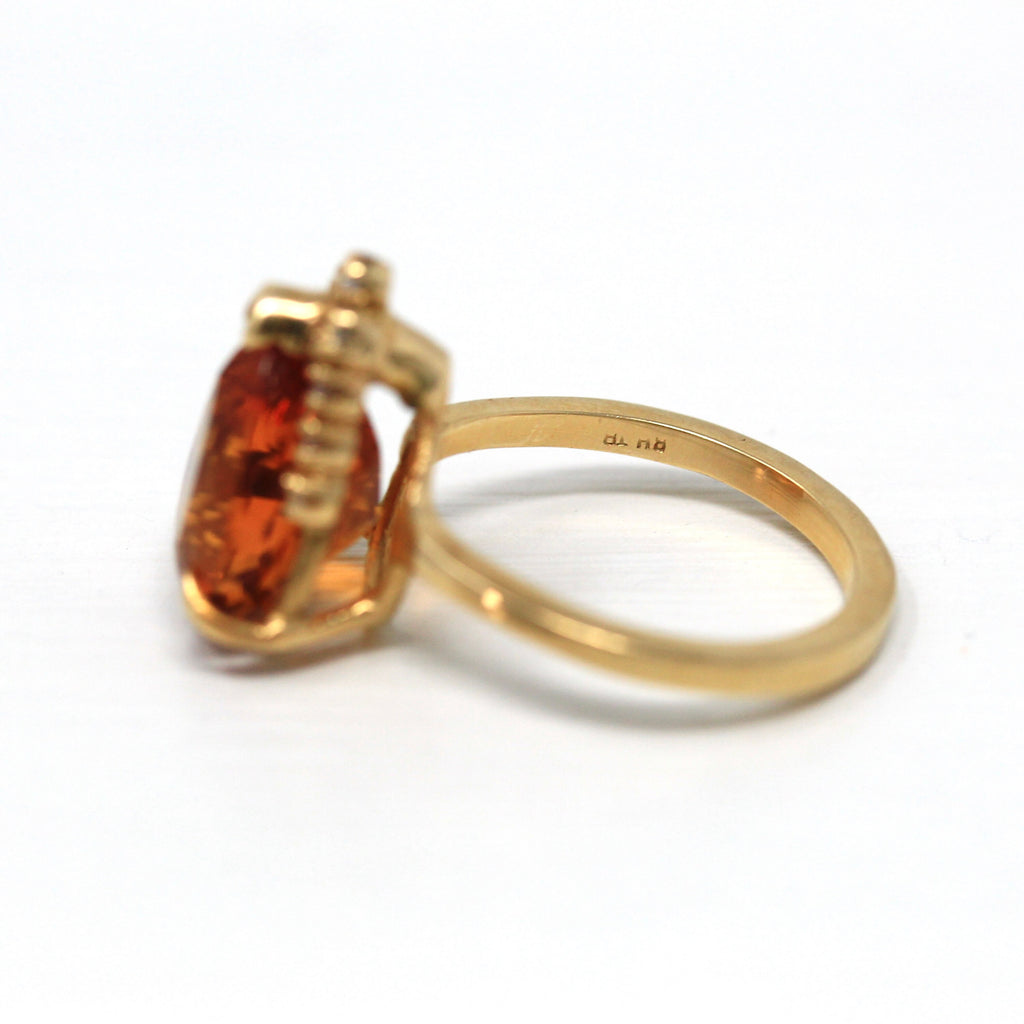 Citrine & Diamond Ring - Estate 14k Yellow Gold Pear Cut Faceted 5.84 CT Gem - Vintage Circa 1980s Size 7 1/2 November Birthstone Jewelry