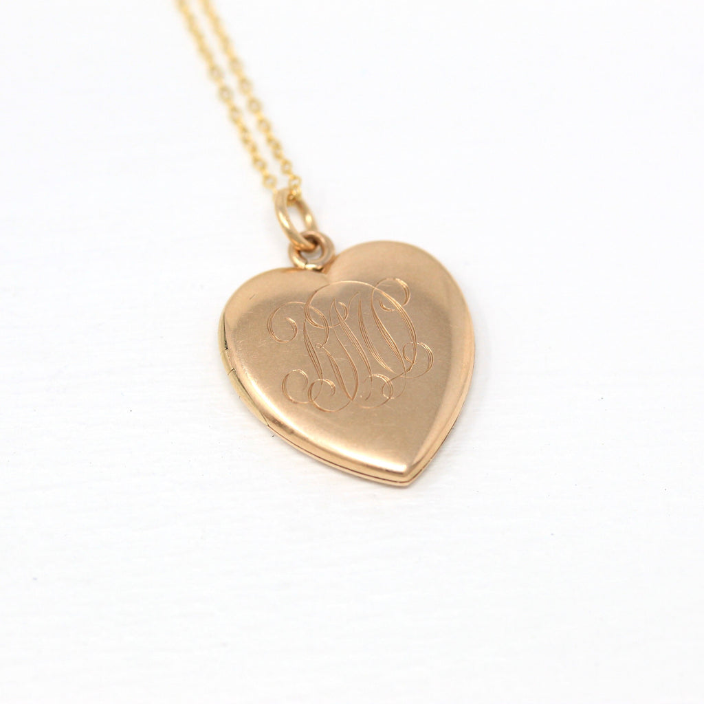 Sale - Antique Heart Locket - Edwardian 10k Yellow Gold Dated "July 12 '08" Necklace Pendant - Vintage Monogrammed "RMD" Keepsake Jewelry