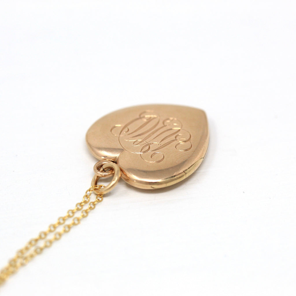 Sale - Antique Heart Locket - Edwardian 10k Yellow Gold Dated "July 12 '08" Necklace Pendant - Vintage Monogrammed "RMD" Keepsake Jewelry
