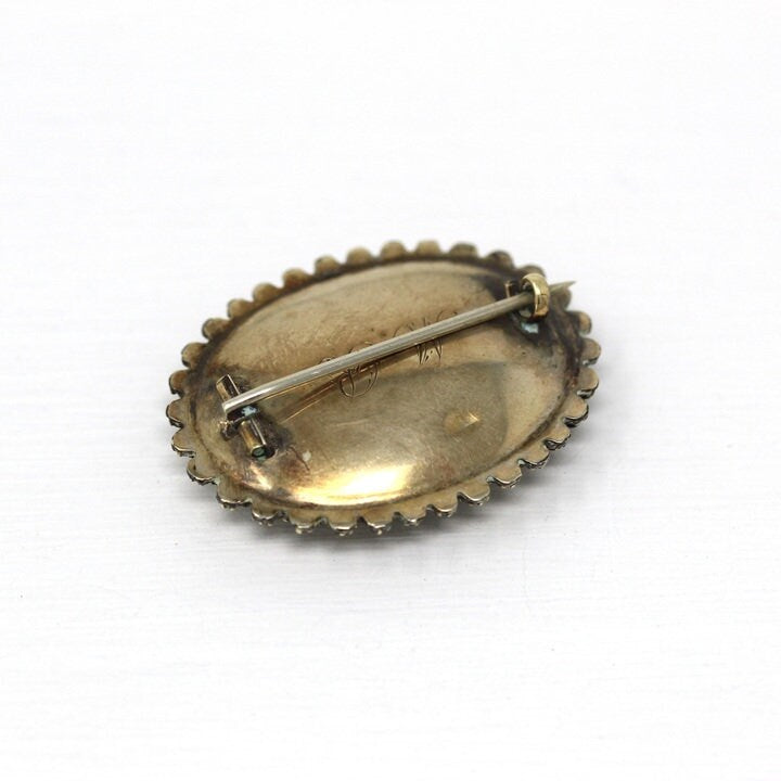 Antique Hair Brooch - Victorian 10k Yellow Gold Blonde Brown Woven Human Hair Lock Pin - Circa 1890s Seed Pearl & Black Glass Fine Jewelry