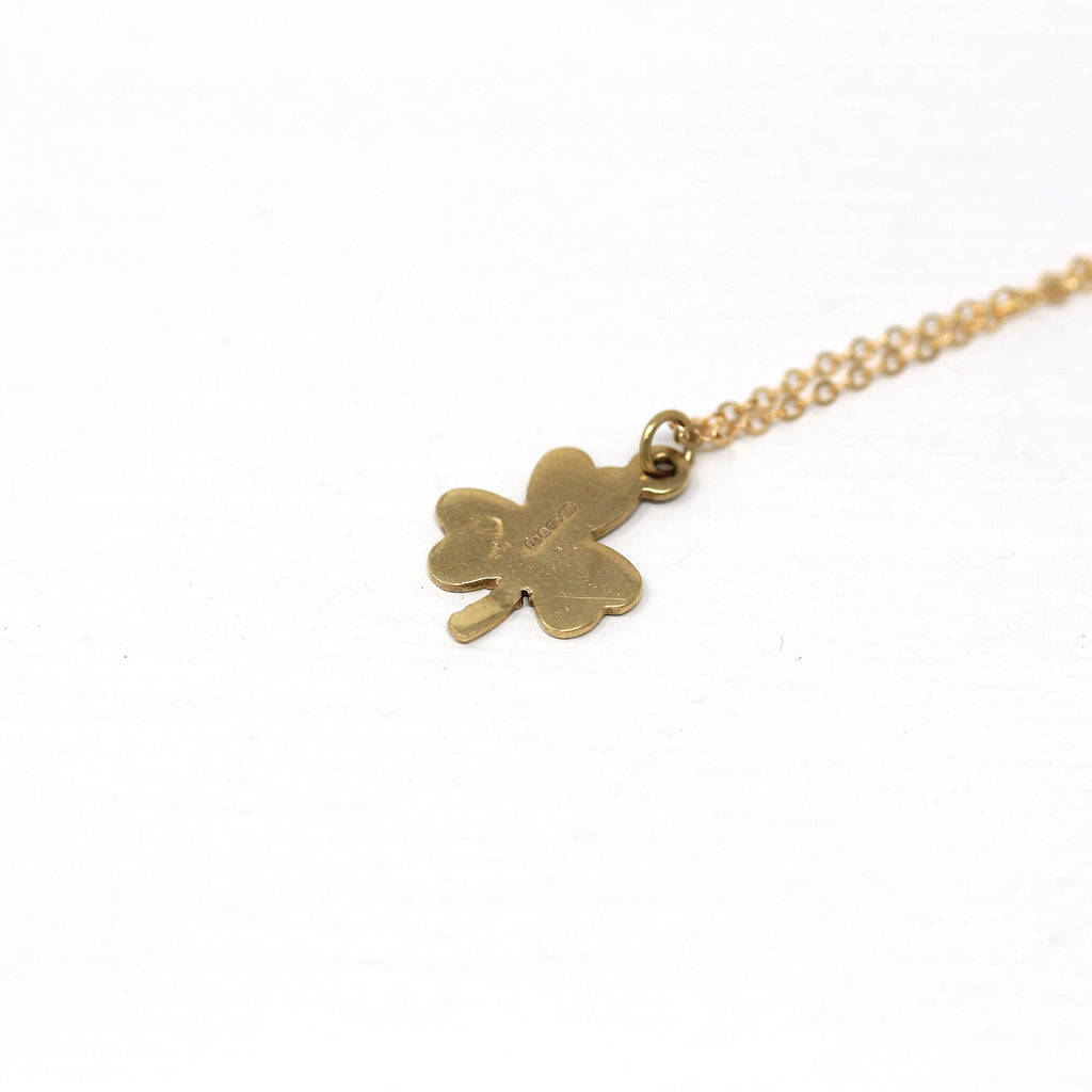 Vintage Shamrock Charm - Retro 9ct Yellow Gold Three Leaf Clover Symbol Of Ireland Pendant Necklace - Circa 1960s Era Saint Patrick Jewelry