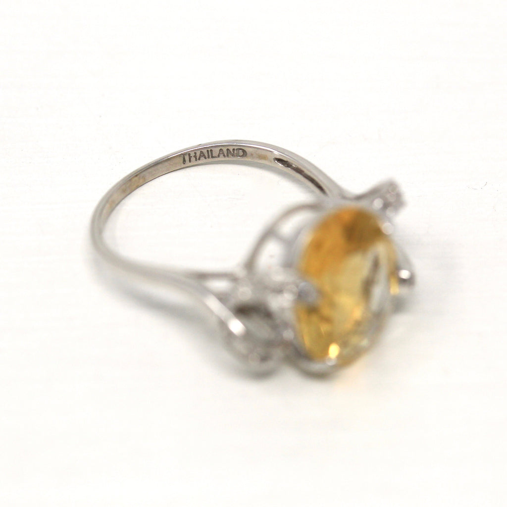 Genuine Citrine Ring - Modern 10k White Gold Oval Cut 4.53 CT Orange Yellow Gemstone - Estate Circa 2000s Size 8 Statement Fine Y2K Jewelry