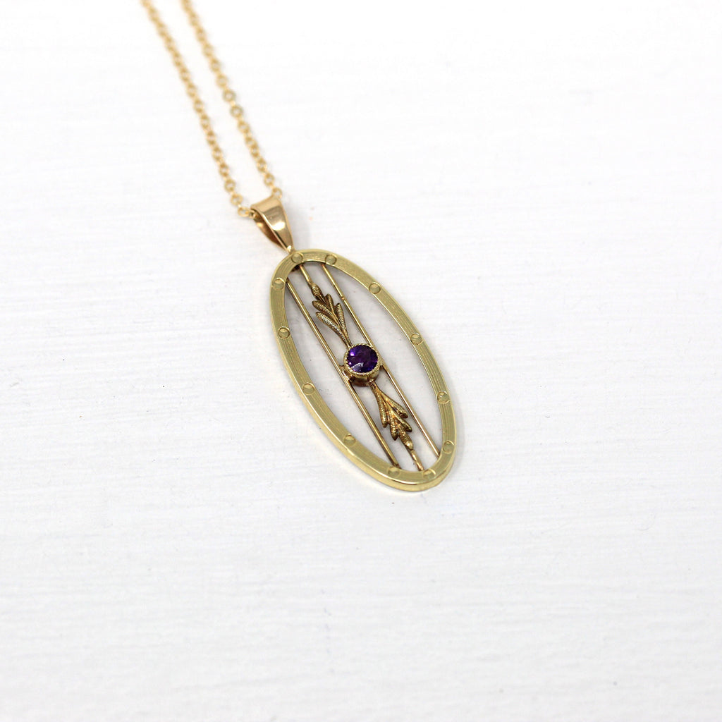 Sale - Antique Amethyst Necklace - Edwardian 14k Gold Genuine .08 CT Purple Gemstone Pendant - Circa 1910s Fine Conversion Statement Jewelry