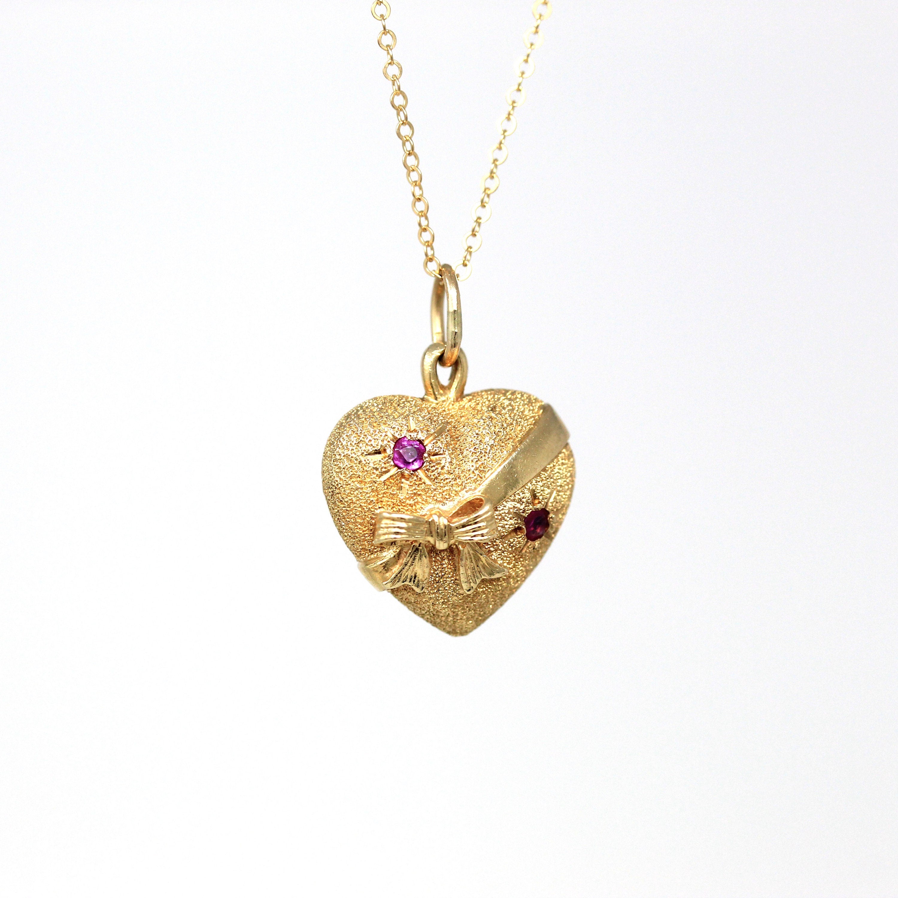 Vintage DIAMOND HEART PENDANT (Heart Necklace) - Puffy / 14K Gold / - Ruby  Lane