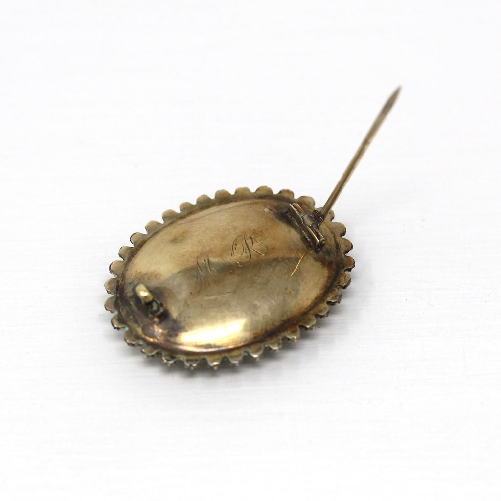 Antique Hair Brooch - Victorian 10k Yellow Gold Blonde Brown Woven Human Hair Lock Pin - Circa 1890s Seed Pearl & Black Glass Fine Jewelry