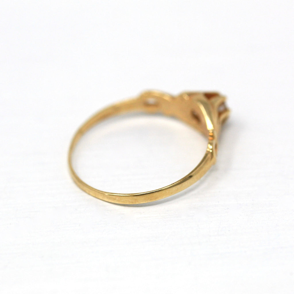 Genuine Diamond Ring - Retro 14k Yellow Gold Round Faceted .07 CT Gem - Vintage Circa 1970s Era Size 6 1/4 April Birthstone Fine 70s Jewelry