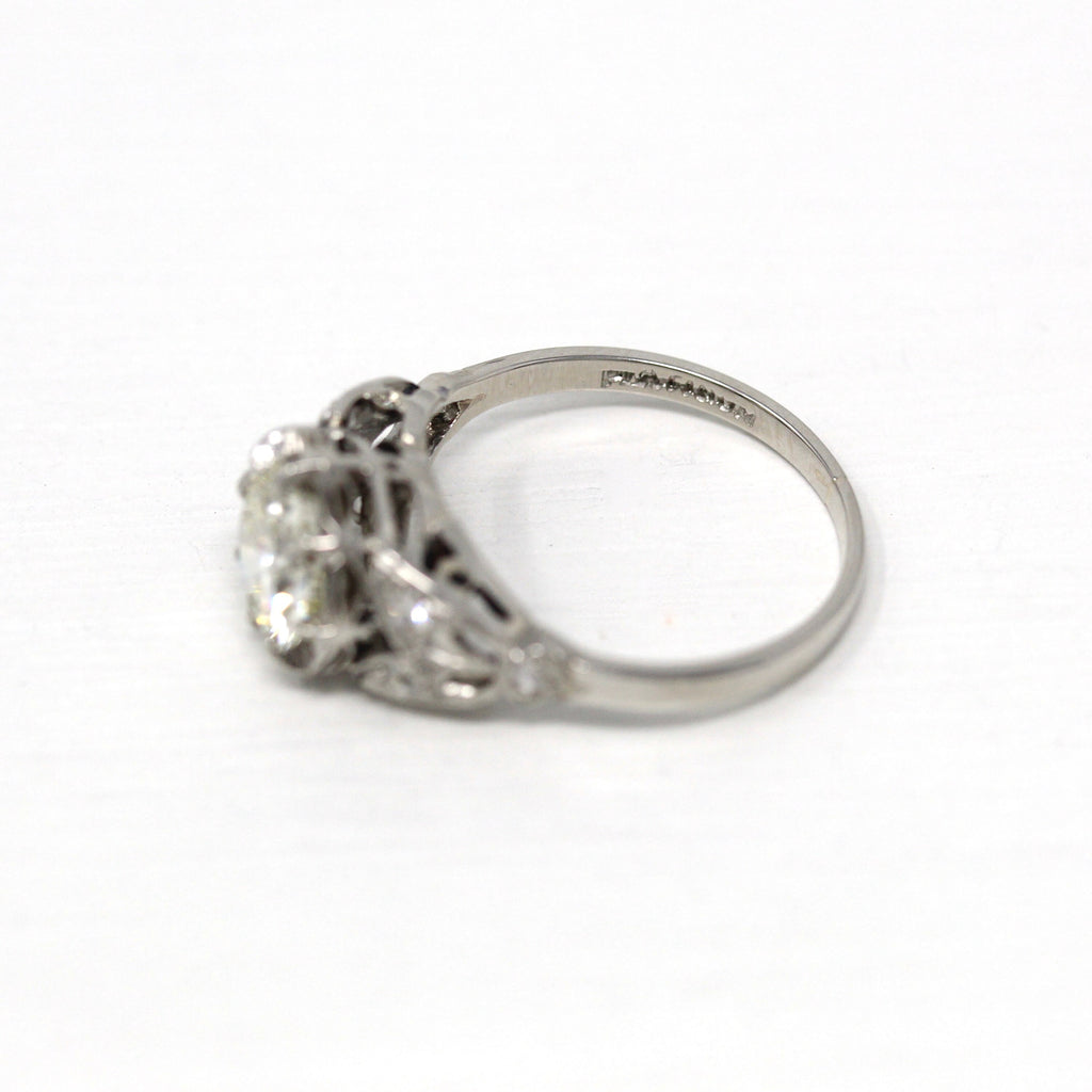 Vintage Engagement Ring - Platinum Art Deco Era Old European 1.36 CTW Diamond Wedding - 1920s Antique Size 6 Fine Milgrain Jewelry w/ Report
