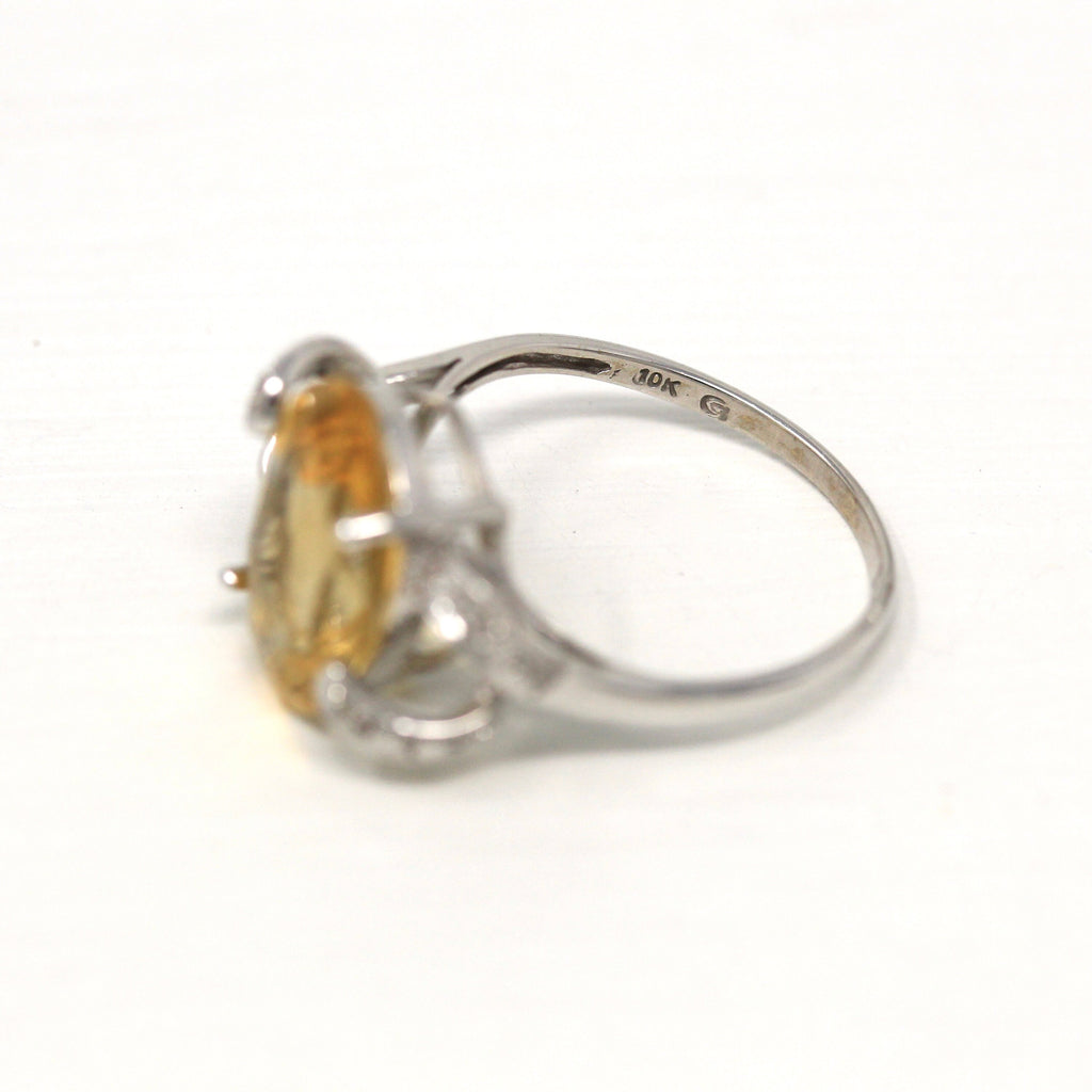 Genuine Citrine Ring - Modern 10k White Gold Oval Cut 4.53 CT Orange Yellow Gemstone - Estate Circa 2000s Size 8 Statement Fine Y2K Jewelry