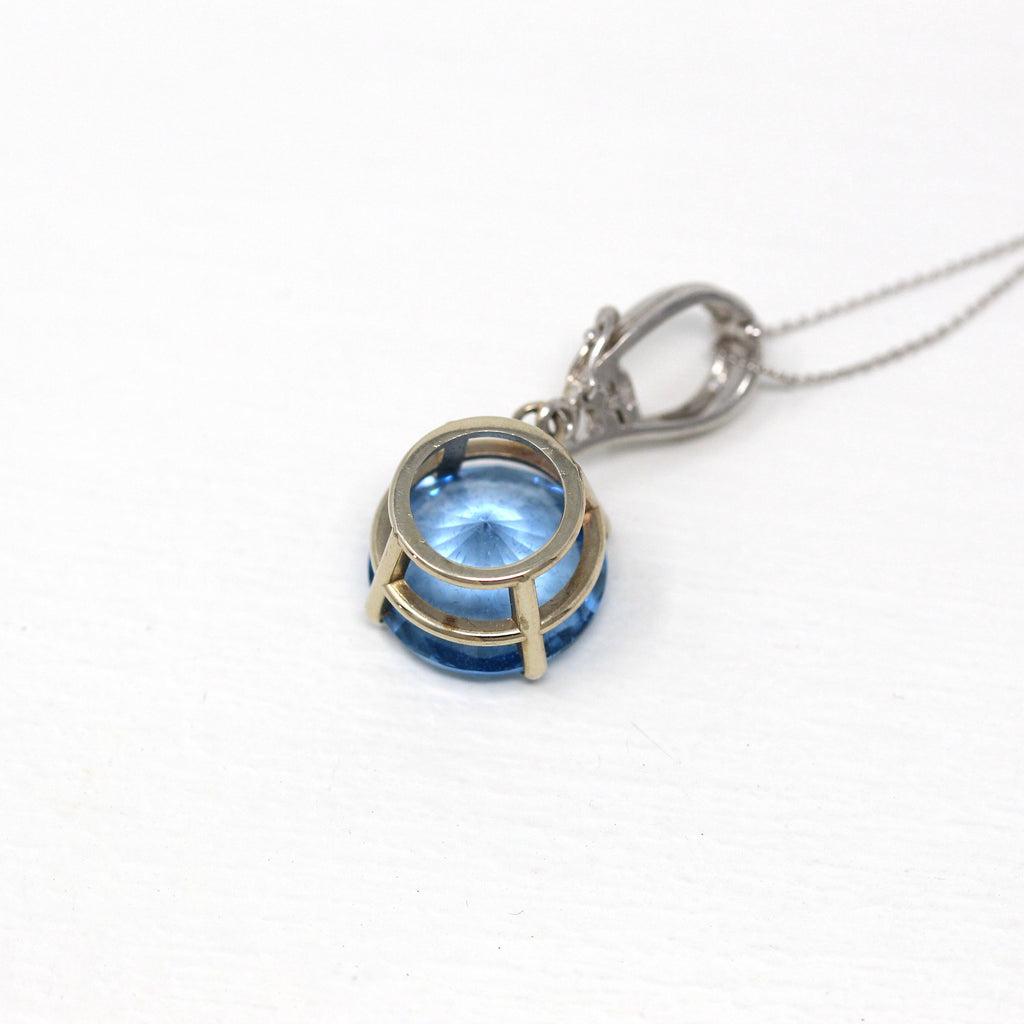 Created Spinel Pendant - Modern 14k White Gold Round Faceted Blue 10.36 CT Necklace - Estate Circa 2000s Large Solitaire Fine Y2K Jewelry