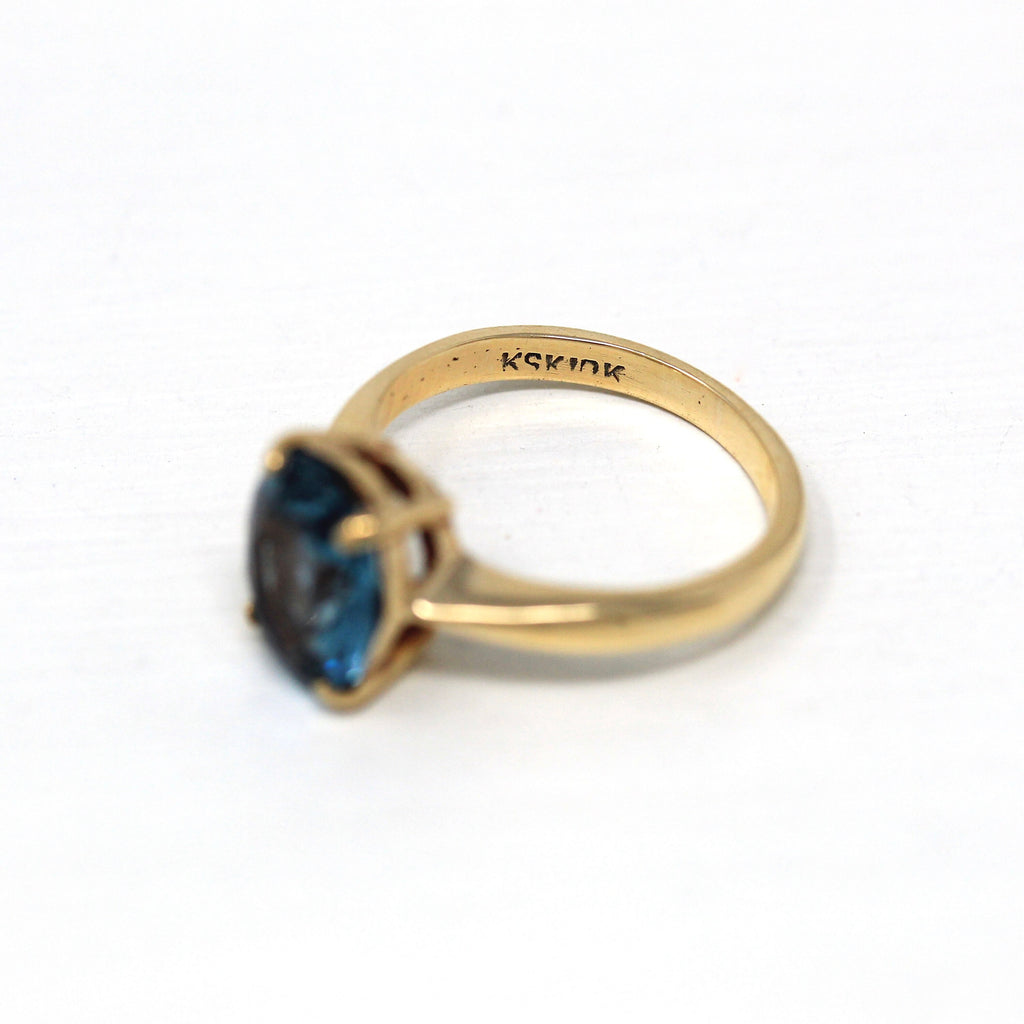 Sale - Created Spinel Ring - Modern 10k Yellow Gold Oval Faceted 2.19 CT Blue Stone - Estate Circa 2000's Size 4 3/4 Solitaire Style Jewelry