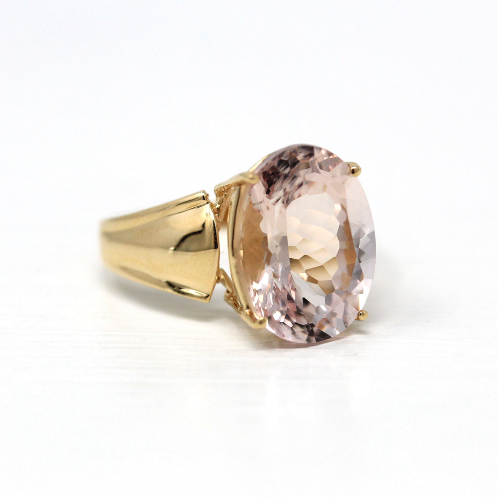 Genuine Morganite Ring - Modern 14k Yellow Gold Oval Faceted 8.44 CT Pale Pink Gemstone - Estate 2000s Era Size 8 3/4 Statement Fine Jewelry