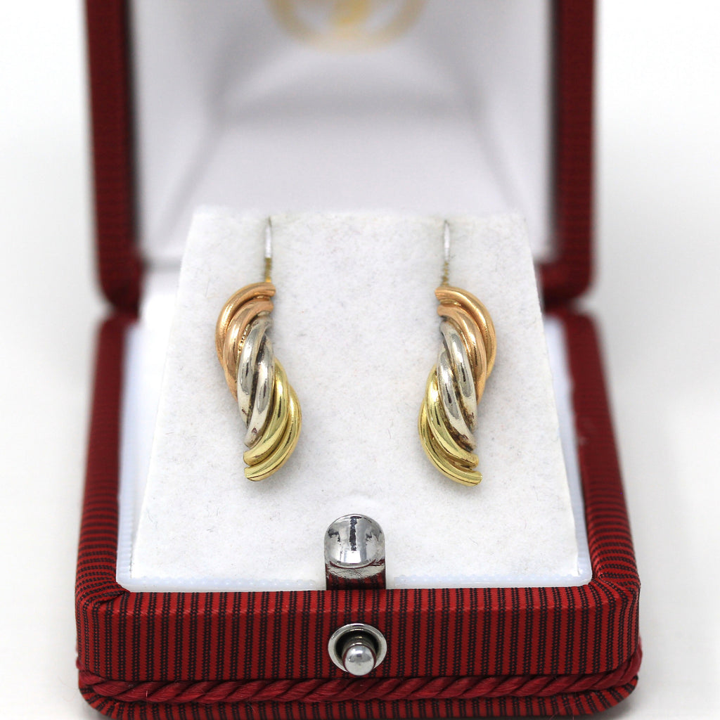 Modern Dainty Earrings - Estate 18k Yellow, Rose, White Gold Push Backs - Circa 2000's Era Tri Tone Color Blocking Fine Accessories Jewelry