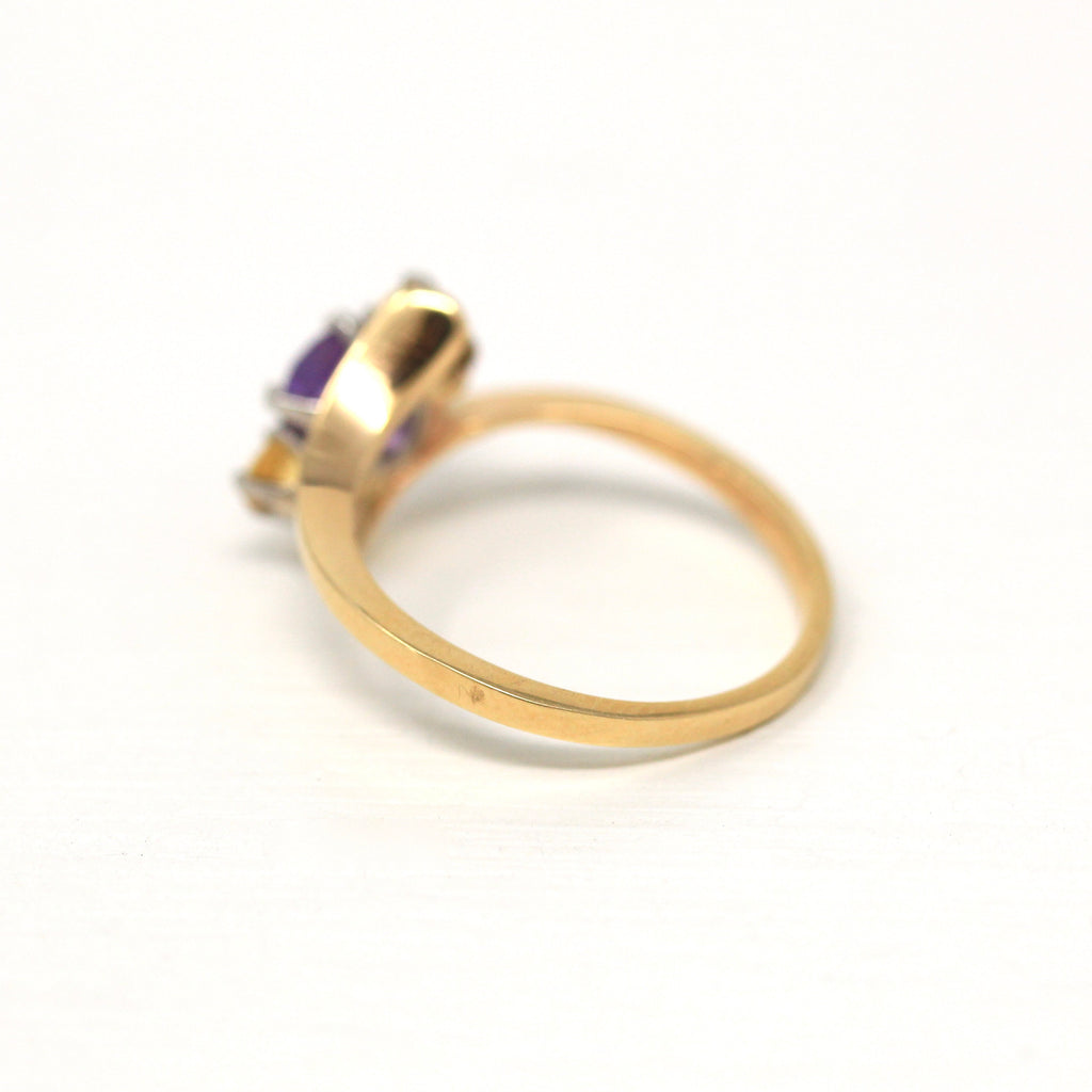Sale - Amethyst & Citrine Ring - Retro 14k Yellow Gold Genuine Purple Yellow Gems - Vintage Circa 1960s Size 6 February Birthstone Jewelry