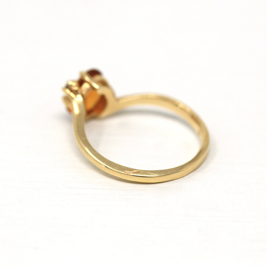 Citrine & Diamond Ring - Retro 14k Yellow Gold Oval Faceted .69 CT Gemstone - Vintage Circa 1970s Era Size 4 3/4 November Birthstone Jewelry
